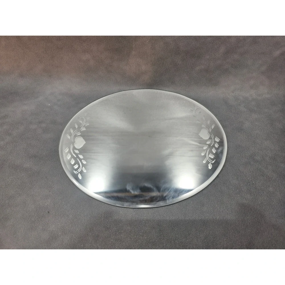Oval Beveled Glass Mirror Tray Frosted Heart Floral Etched Vanity Plate 10x8